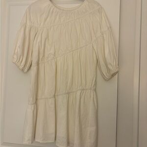 Modest White Puff Sleeve Dress